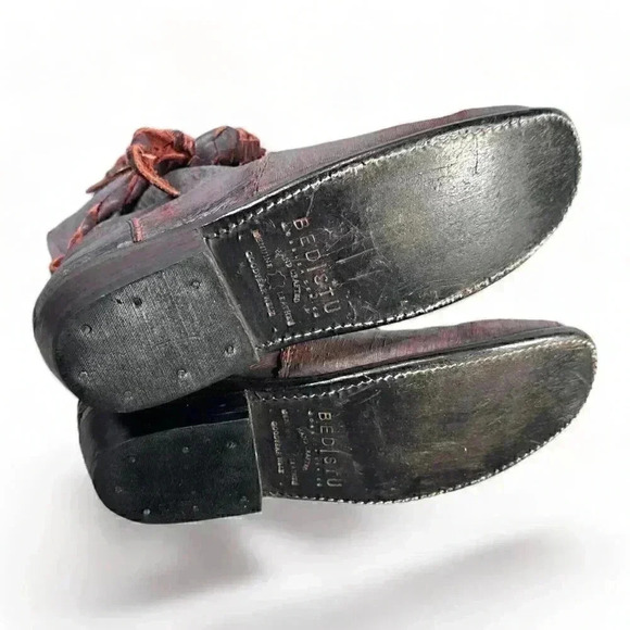 Bed Stu Bovine Boots Blueish Gray Rustic Red 6 Distressed Tall Woven Tie Zip - Picture 6 of 8